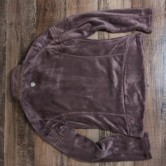 KUHL Moto Vation Full Zip Dark Brown Sherpa Fleece Brown Leather Jacket Small - Picture 4 of 11